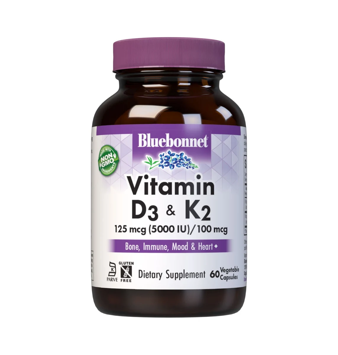 Bluebonnet Nutrition VITAMIN D3 5000 IU (125 mcg) & K2 100 mcg