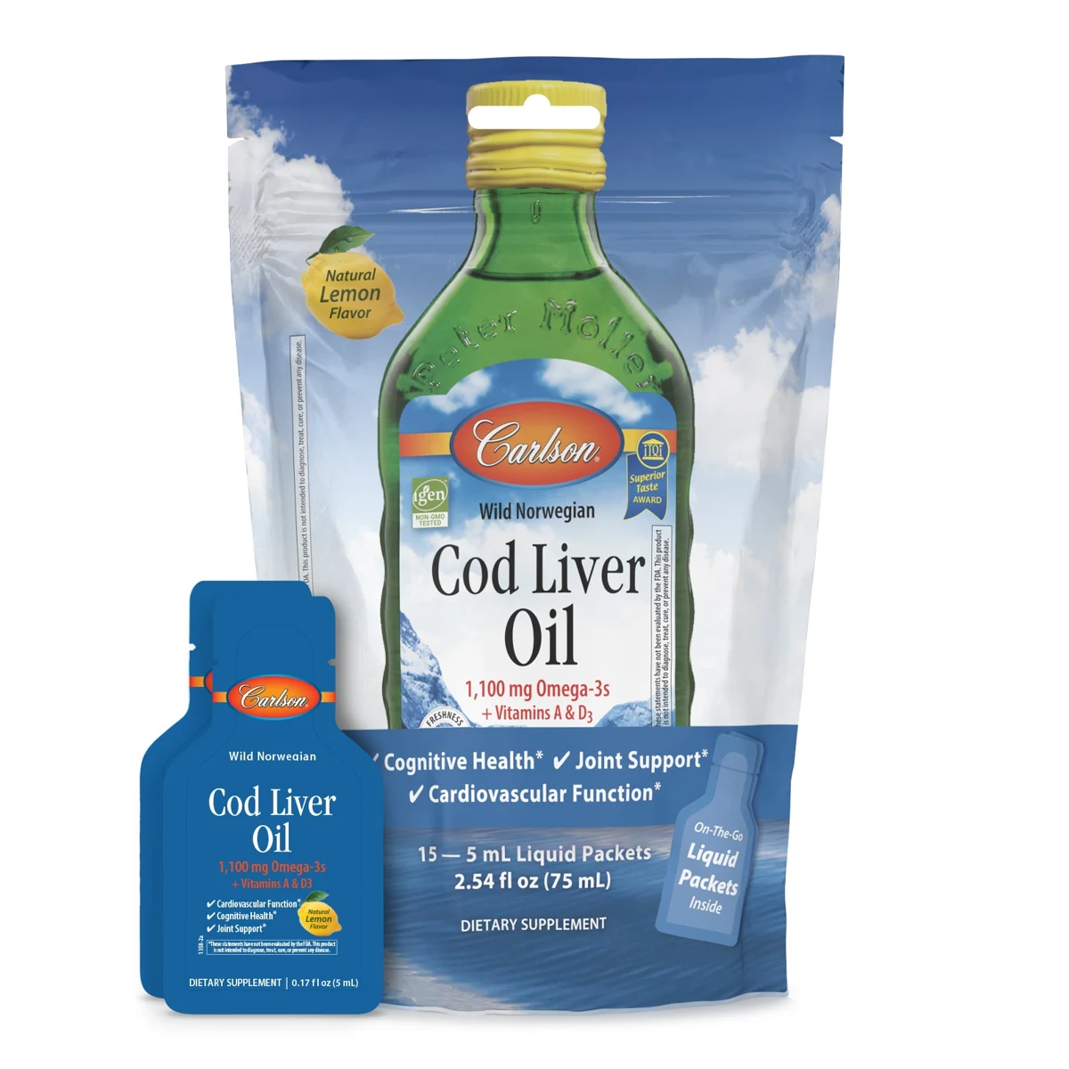 Carlson Cod Liver Oil Grab + Go Packs, Pouch