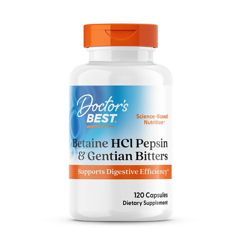 Doctor's Best Betaine HCl Pepsin & Gentian Bitters, 120 Capsules