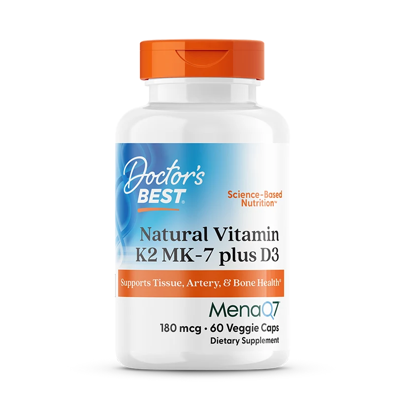 Doctor's Best Natural Vitamin K2 MK-7 with MenaQ7 plus Vitamin D3, 180 mcg, 60 Veggie Caps