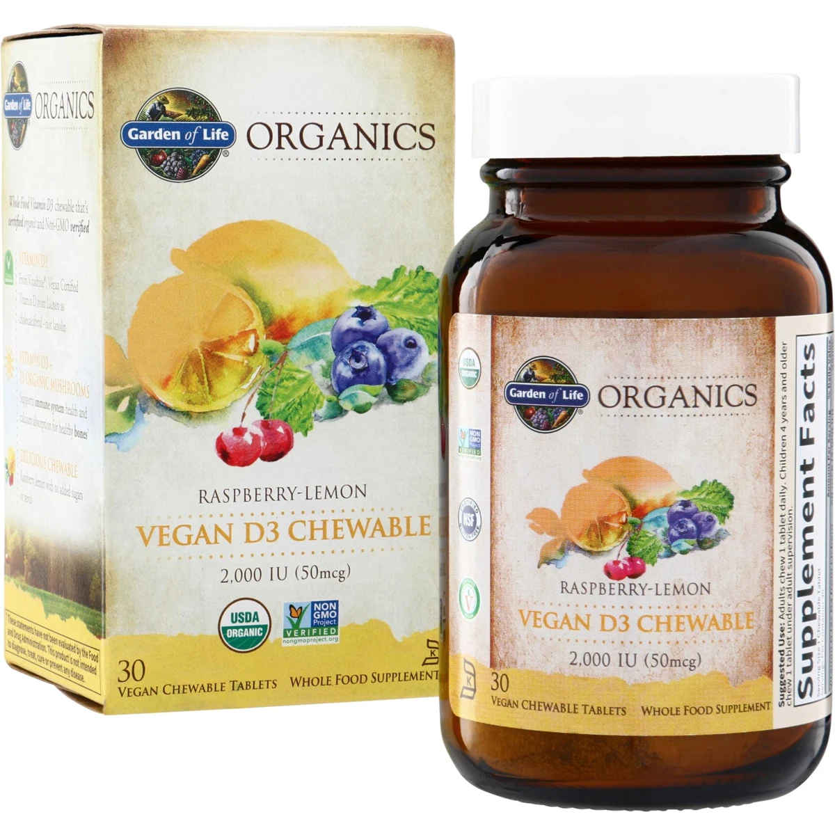 Garden of Life Organics Vegan D3 Chewable - Raspberry-Lemon