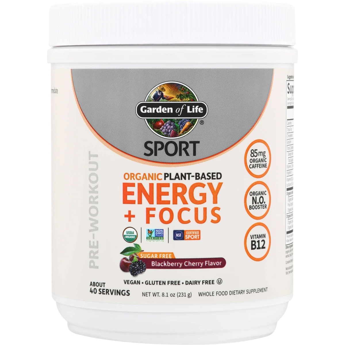 Garden of Life SPORT Organic Plant-Based Energy + Focus - Blackberry Cherry