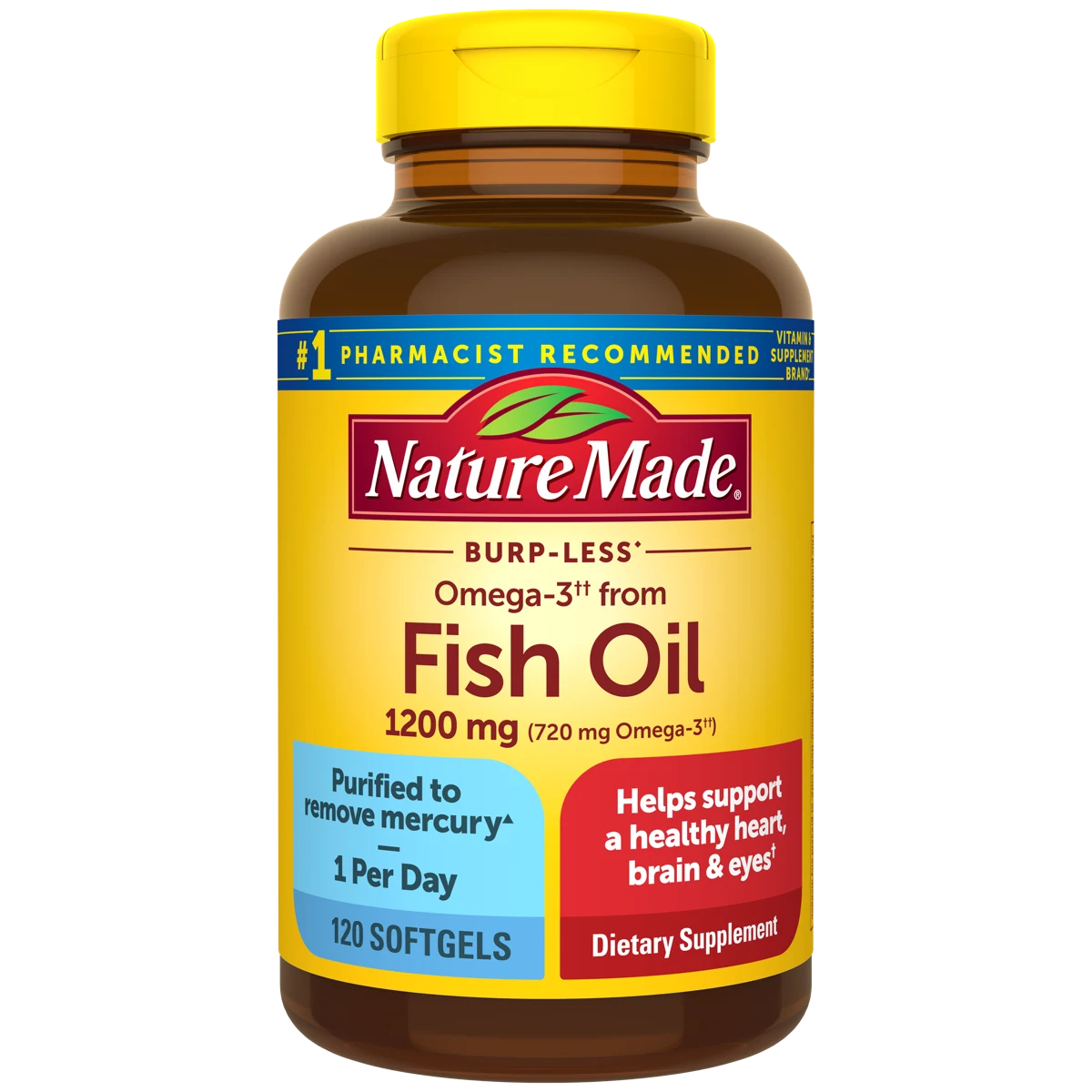 Nature Made Burp-Less Omega-3 From Fish Oil 1200 mg Softgels, One Per Day