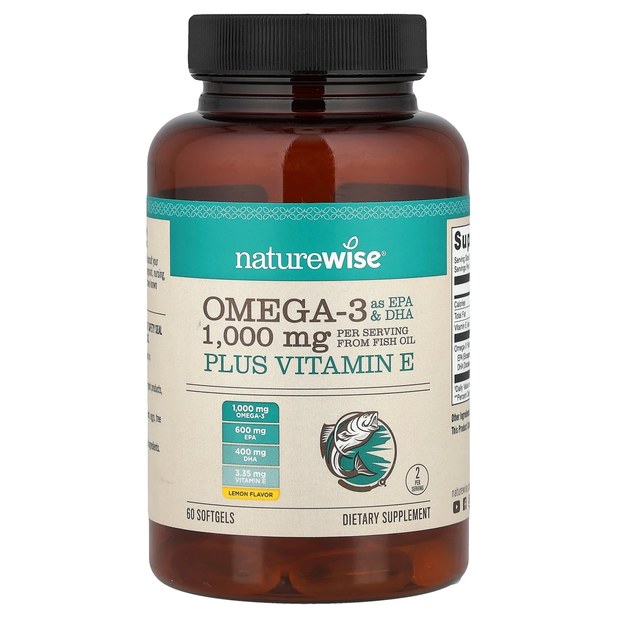 NatureWise Omega 3 plus Vitamin E Softgels, Lemon