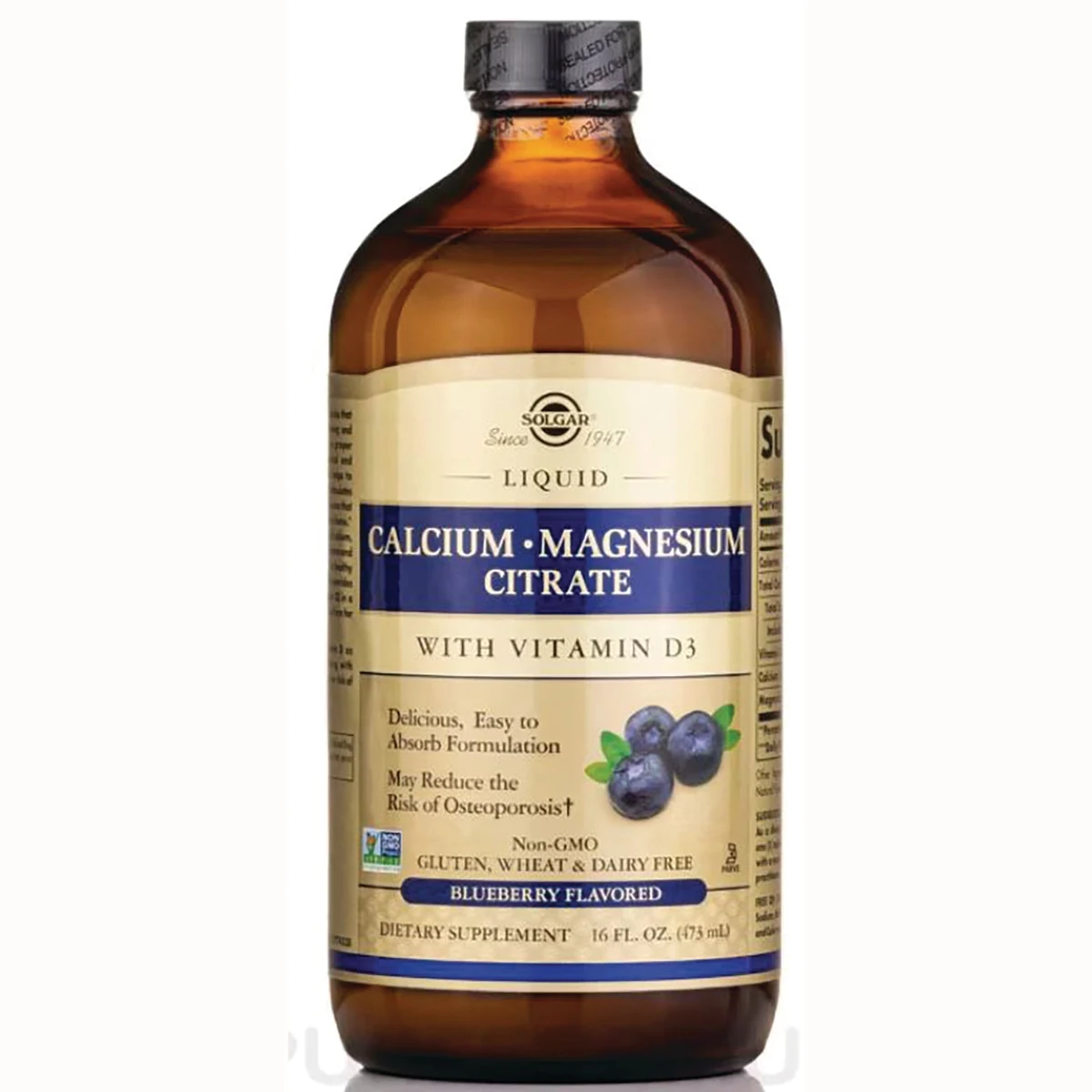 Solgar Liquid Calcium Magnesium Citrate with Vitamin D3 - Blueberry