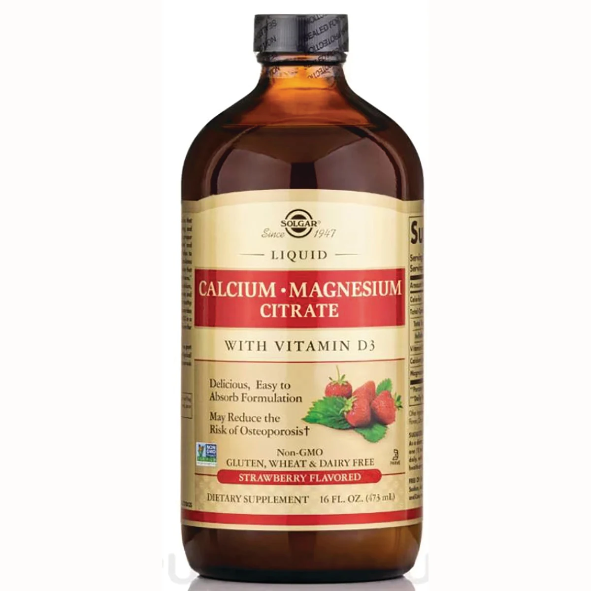 Solgar Liquid Calcium Magnesium Citrate with Vitamin D3 - Strawberry