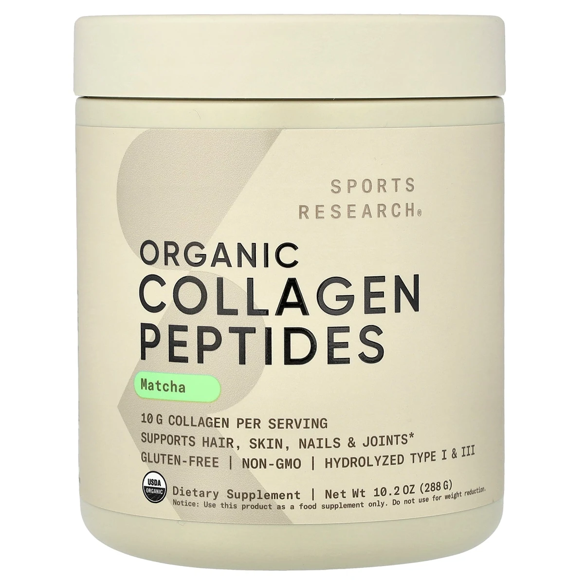 Sports Research Organic Collagen Peptides, Matcha
